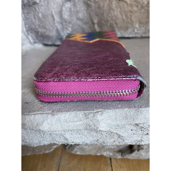 Catchfly Metallic Pink Embroidered Peacock Wallet Multicolor Floral Blue Yellow - Picture 3 of 13